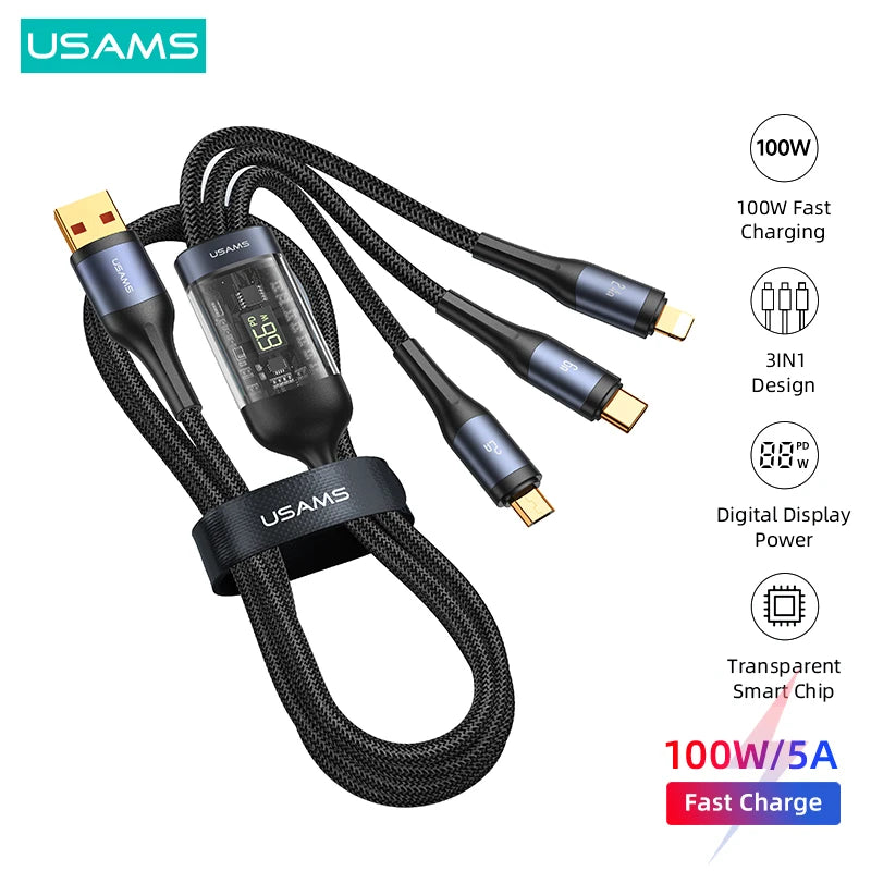 Cable de Datos U83 3 en 1 PD 100W Negro USAMS SJ600